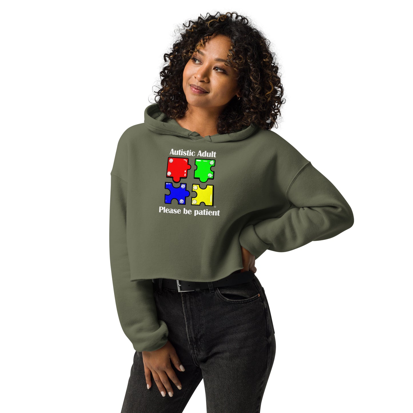 Autistic Adult, Please Be Patient Crop Hoodie