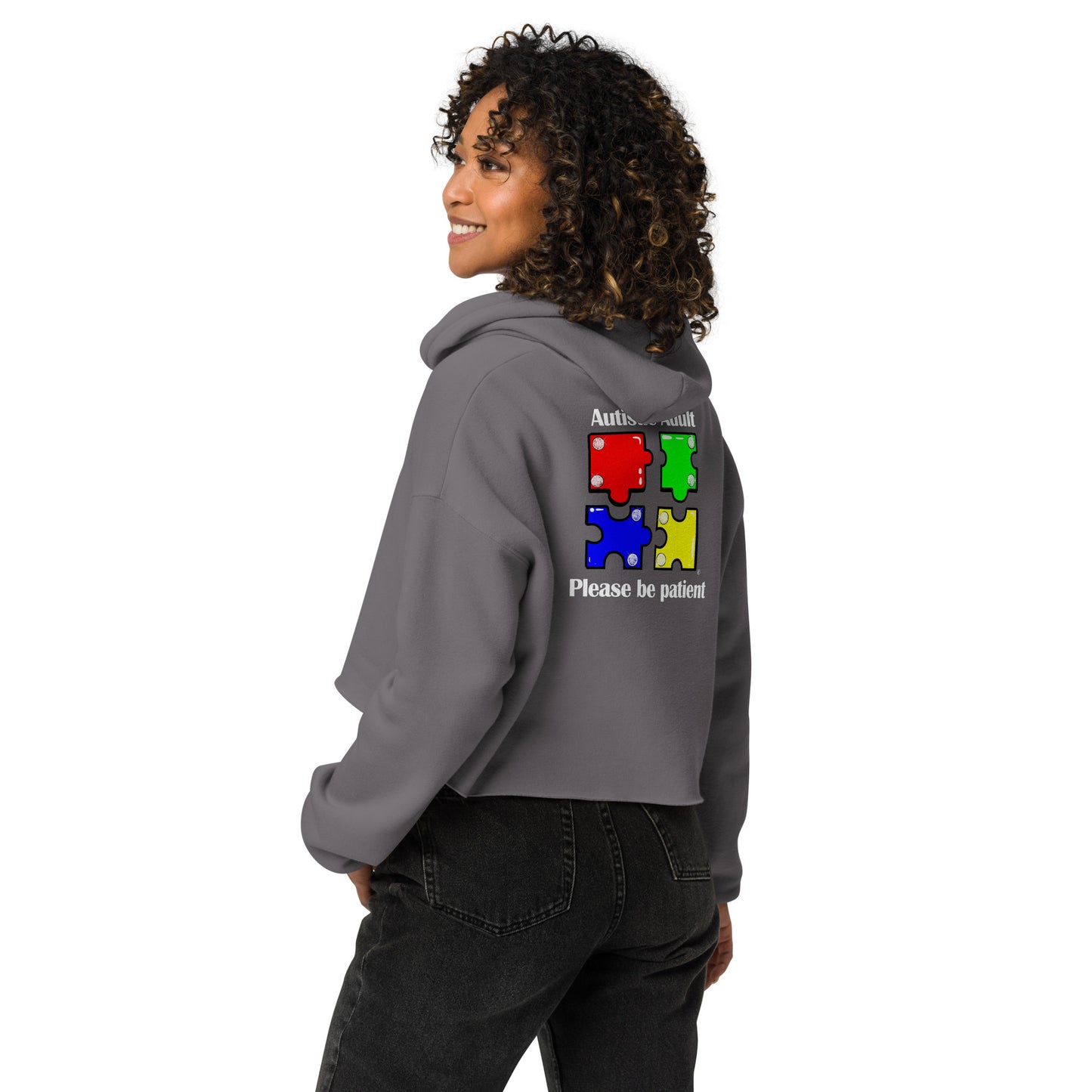 Autistic Adult, Please Be Patient Crop Hoodie